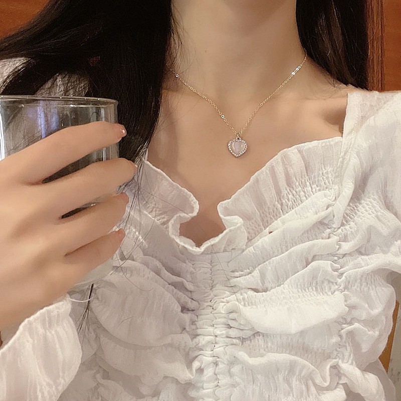 Fashion Korea Simple Gold Necklace Ladies Love Heart Crystal Chain Choker Women Jewelry Accessories