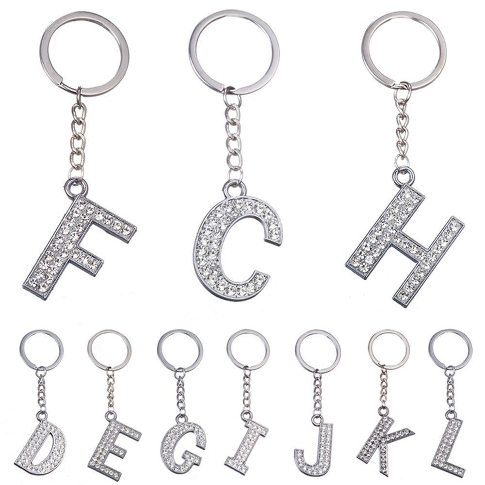 NEEDWAY Needway Huruf Liontin Huruf A-Z Unisex Aksesoris Kristal Berlian Imitasi Gantungan Kunci Initial Capital Key Chain