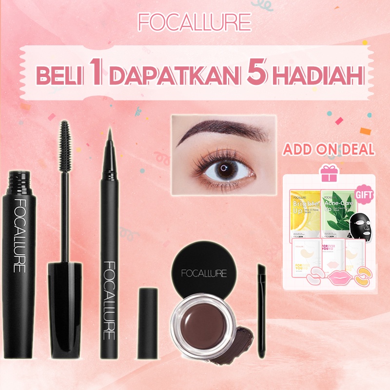 FOCALLURE 3-pcs Eye makeup set (Eyebrow Cream+ brush/ Eyeliner pen/ Mascara)