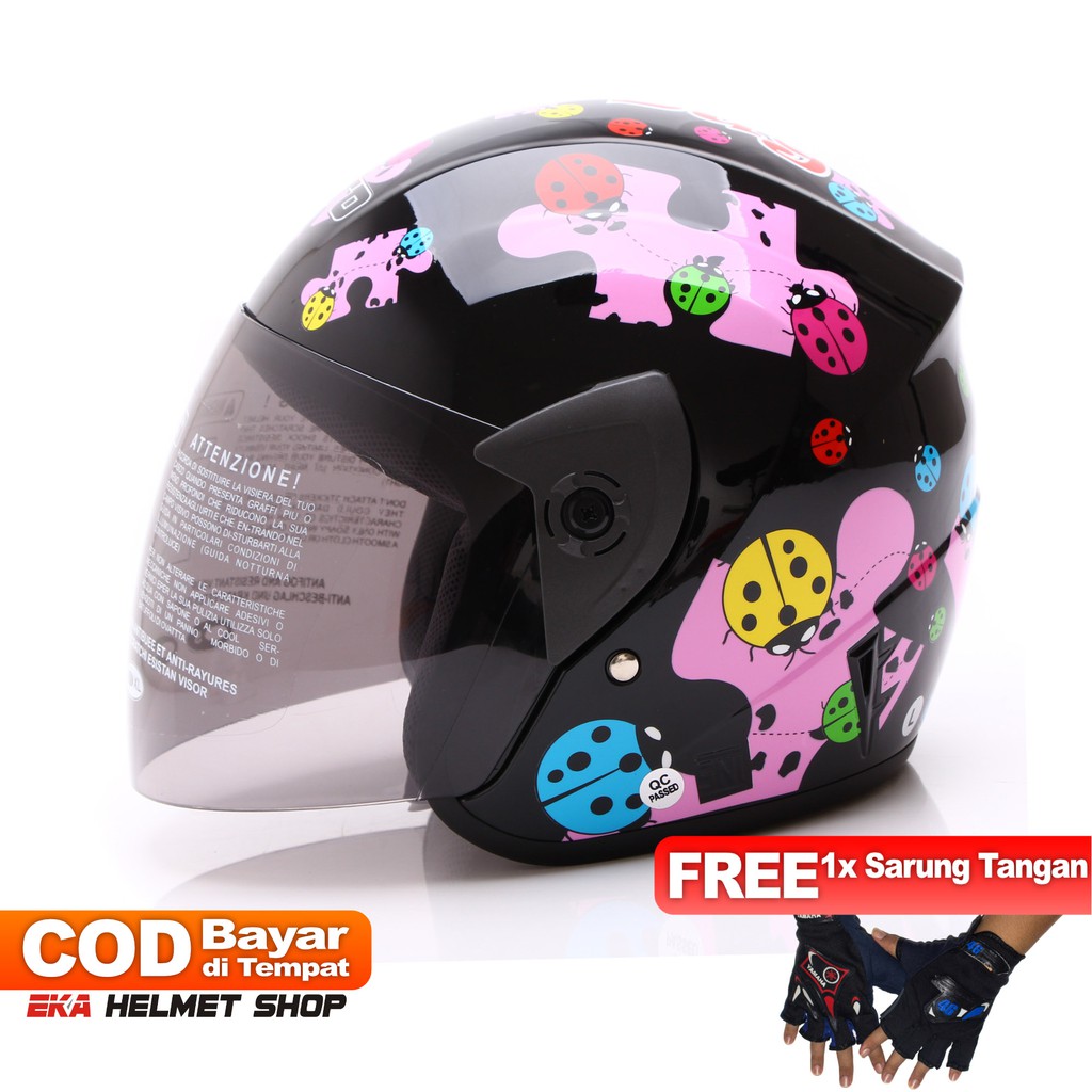 [Helm Dewasa] WTO Helmet Z1R KOP - Little Bug - Hitam Pink + Promo Gratis Sarung Tangan