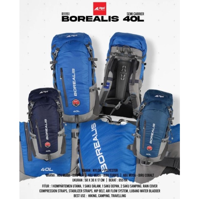 Tas semi carrier original Rei Borealis 40L dapat coverbag Arei outdoorgear