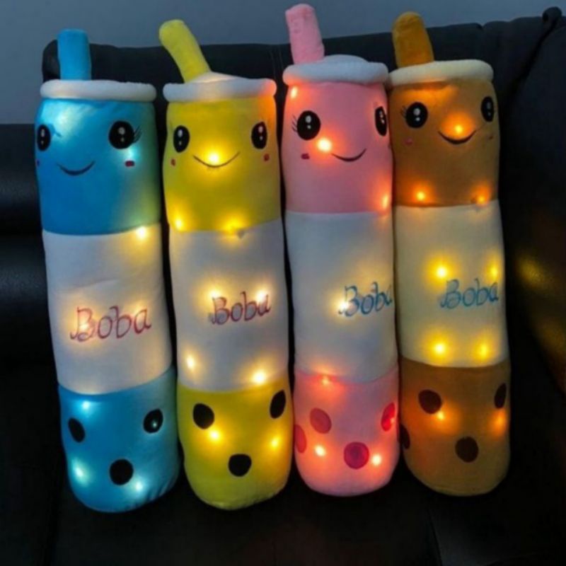Boneka Boba Guling Boneka Milk Tea LED Kain Halus Tinggi 60Cm