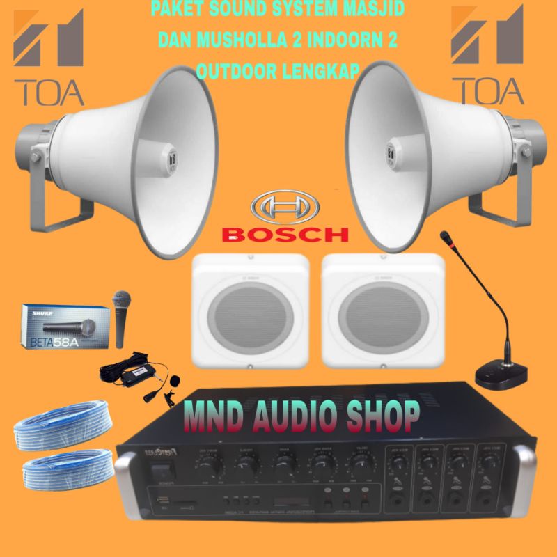 PAKET SOUND SYSTEM MASJID DAN MUSOLLA 2 INDOOR 2 OUTDOOR +AMPLI 3ZONE LENGKAP