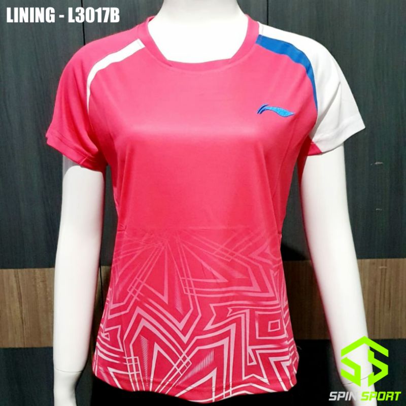 [L3017B Pink] Kaos Baju Lining Ladies Wanita Cewek Import Jersey Li-Ning Badminton Tenis Meja Pingpo