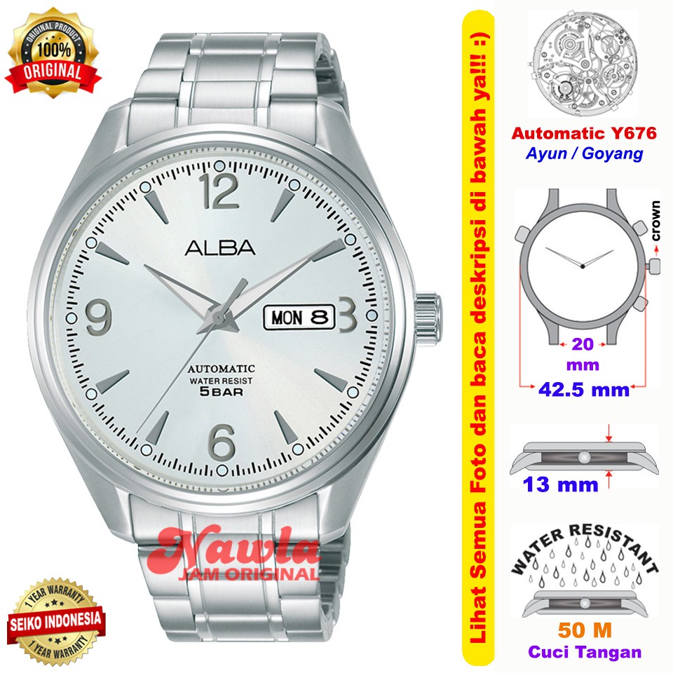 Alba Automatic AL4161X1 Analog Silver Dial - Jam Tangan Pria AL4161