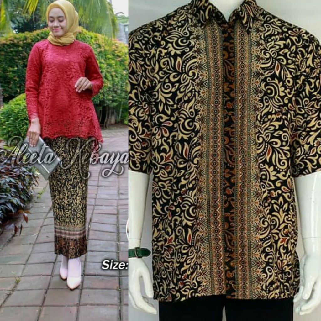 couple kebaya brokat rinjani rok prisket couple batik kemeja