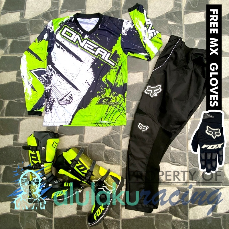 Jersey, Celana, Sarung Tangan &amp; Sepatu Fullprint with Protectors Fullset MX Trail Motocross - Paket Bundling ONCTFG040104-F41