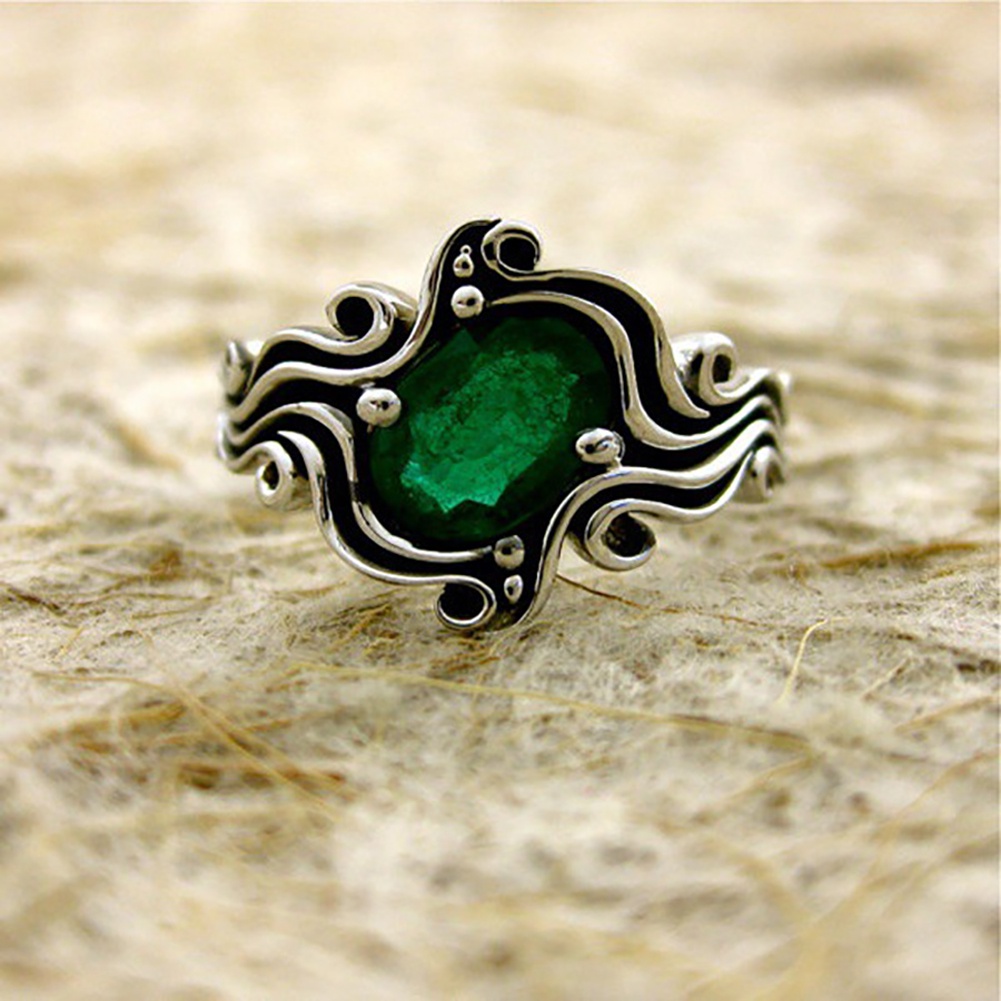 Hu Hu Hu Hu Hu Alat Bantu Pasang Kacamata♡ Cincin Wanita Hias Sapphire / Emerald Imitasi Gaya Vintage Untuk Pertunangan