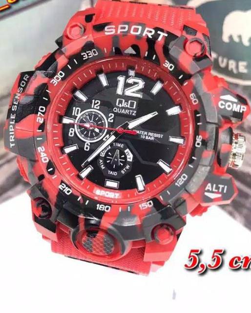 Terima Cod)Jam Tangan Pria Q&amp;Q Loreng Strap Rubber (Dikirim Dari Jakarta) gy ni