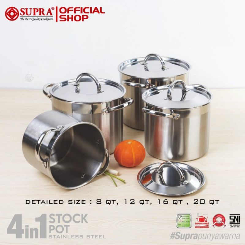 Supra Panci Stock Pot Set 4IN1 WSP 8QT 12QT 16QT 20QT