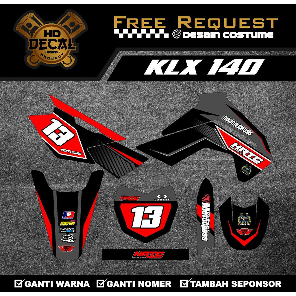 DECAL STIKER KLX 140  WARNA MERAH FULL BODY