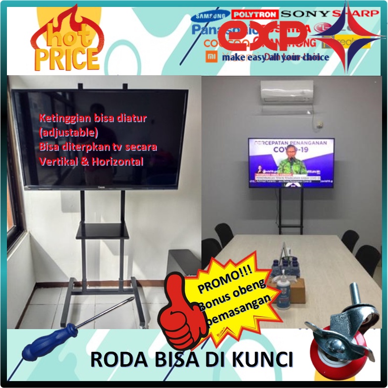 Garansi cocok!!! Bracket TV Standing 32&quot; s/d 65&quot; UNIVERSAL pakai RODA KOKOH 100% BESI MURNI-20