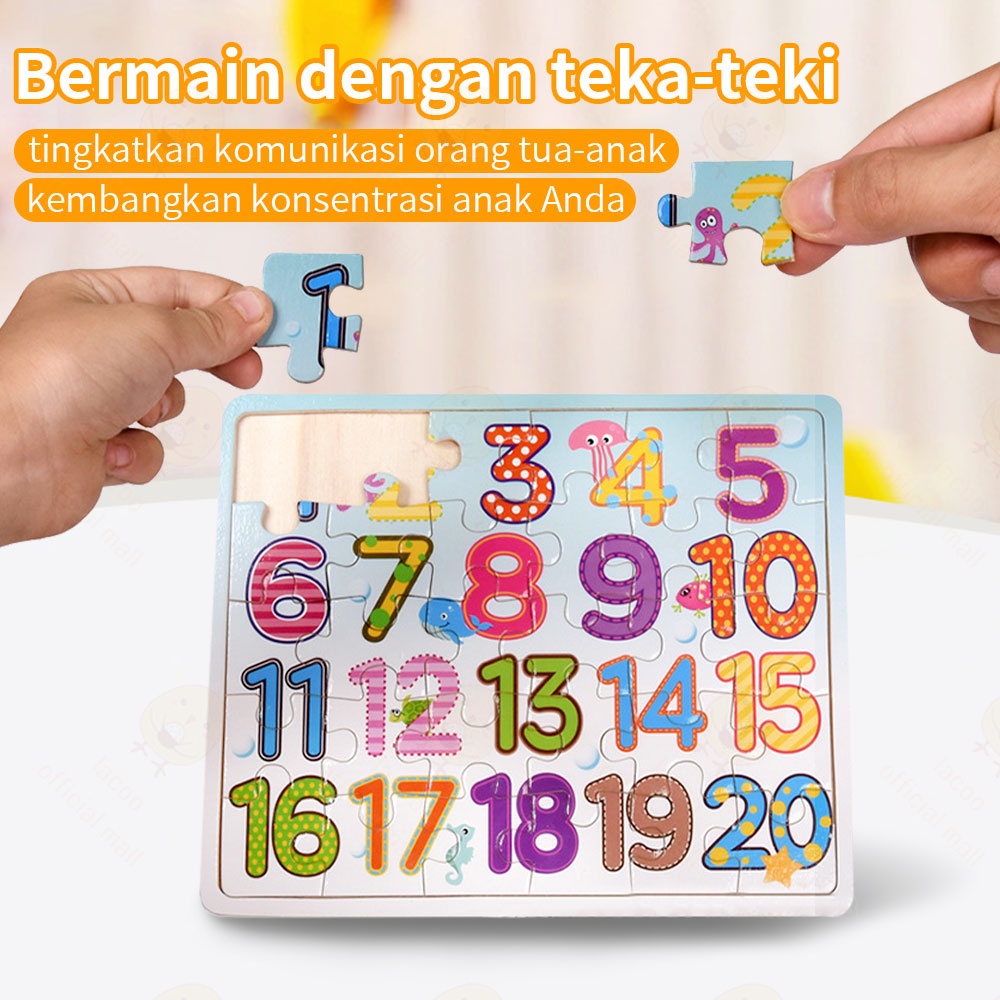 Lacoo Puzzle kayu mainan edukasi anak Wooden toys Puzzle huruf dan nomor