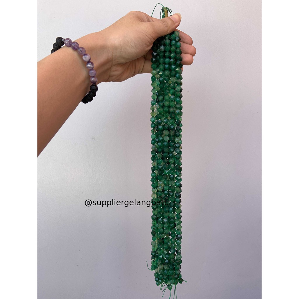 batu faceted hexagon Stone 8mm giok muda jade akik bahan gelang kalung