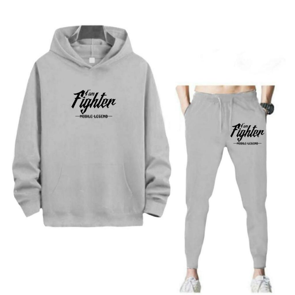 SETELAN PRIA HOODIE I AM FIGHTER DAN CELANA JOGGER MURAH TERLARIS