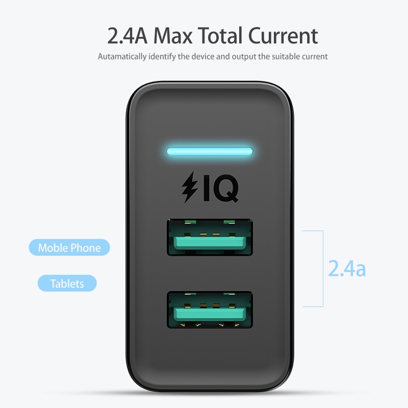 Floveme Charger USB Fast Charging 2 Port 2.4A - D30226 - Black