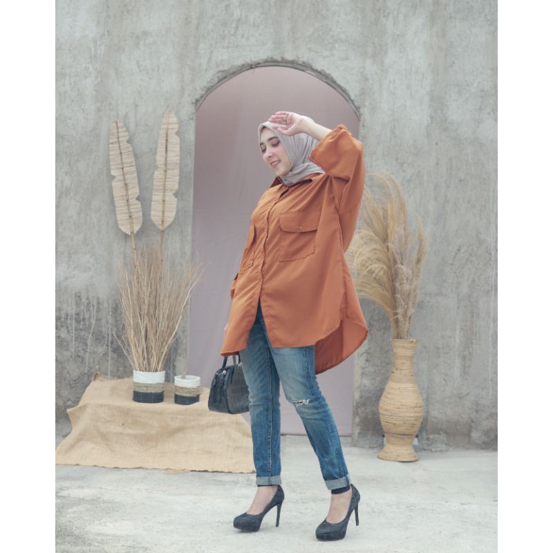 KEMEJA WANITA OVERSIZE POLOS K-2-Bata