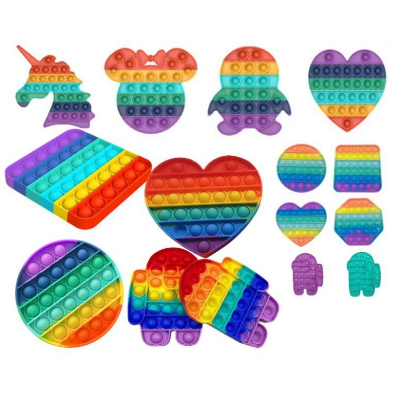 Mainan pop it murah popit Pop Its Square rainbow multicolor Fidget Toy Push bubble Penghilang Stress-2