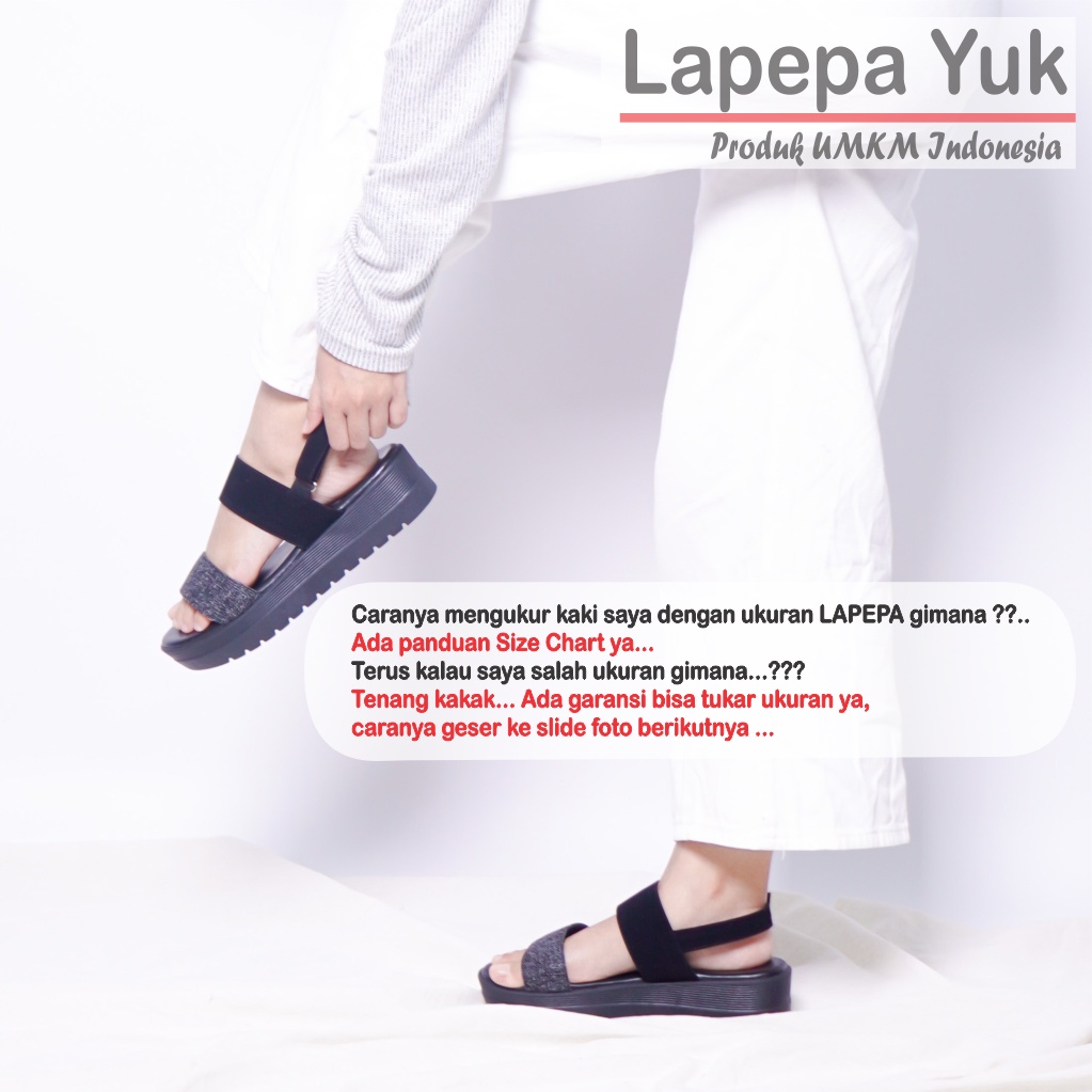 LAPEPA YUK -  Sepatu Sandal Wanita Wedges GHEA Model Ban dua Tali Strap belakang Hak Tinggi Sole 4 cm Spatu Sendal Gunung Cewek  Size 36 37 38 39 40 Warna BLACK Hitam Cewe Kekinian Premium Terbaru Shoes Ori Original Mall Official Store Promo