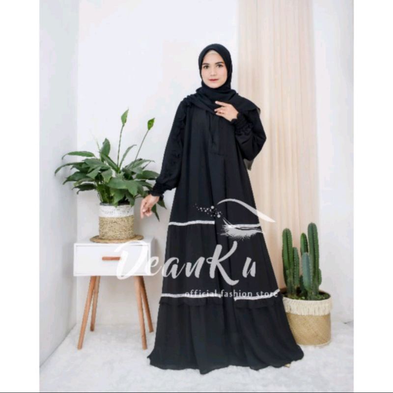 Abaya Basic Plain Dress Gamis Polos Warna Hitam Coklat Mint Dusty Pink Abu LD 110 cm Bahan Ceruty Ba