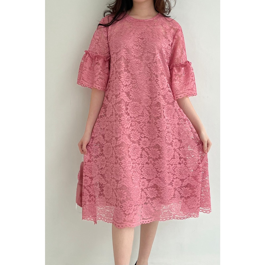 Ken-135B Gaun pesta elegan Dress kondangan Midi Wanita  Dress Pesta Premium Korea look Style full Brokat Mewah