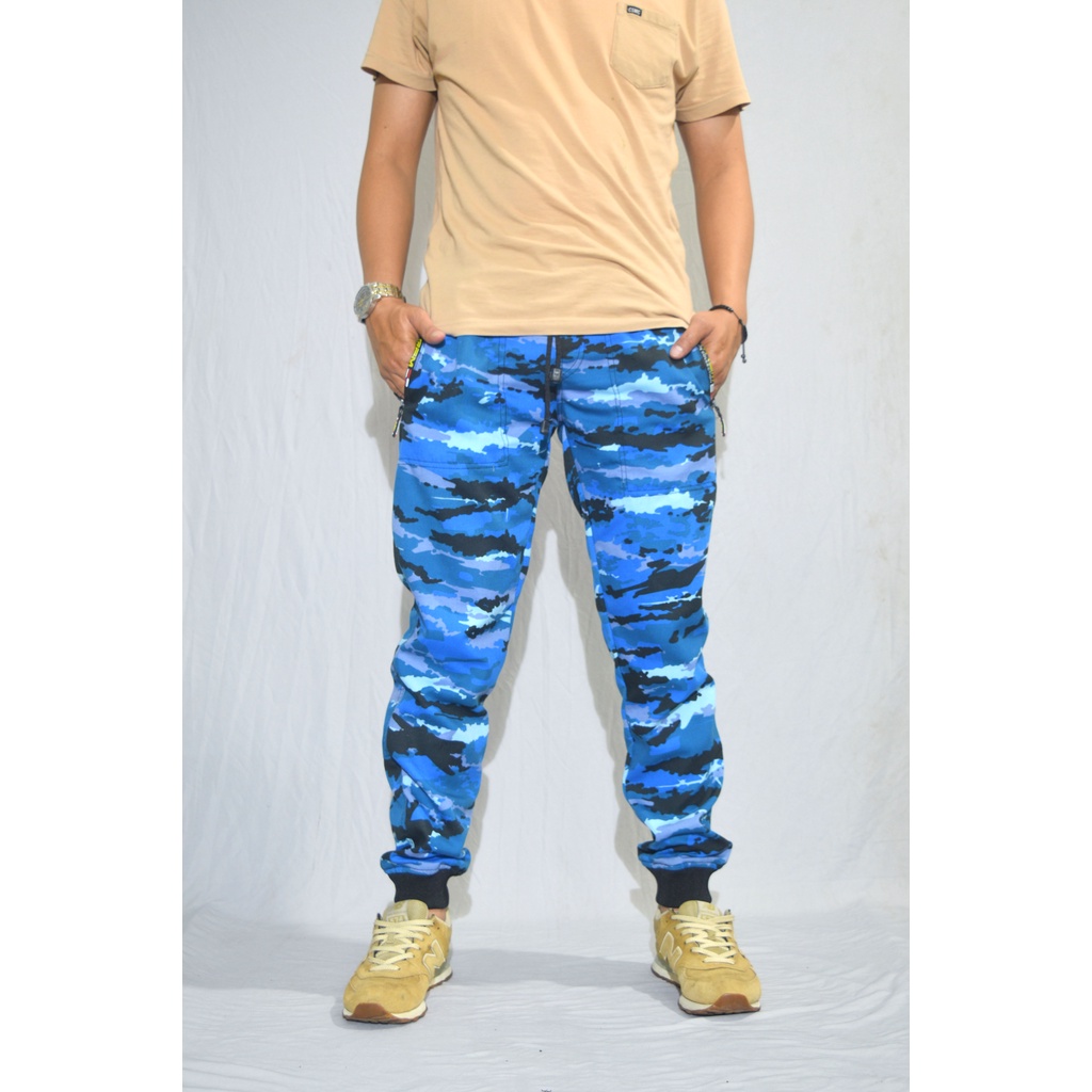Celana Jogger Panjang Pria / Jogger Loreng Biru