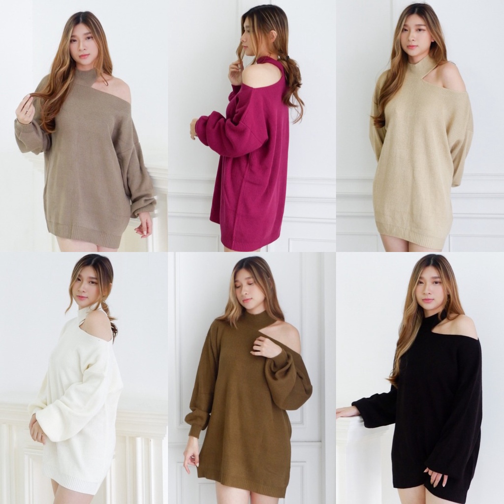 Belle Knit Oversize Premium / Turtleneck Dress / One Shoulder Top