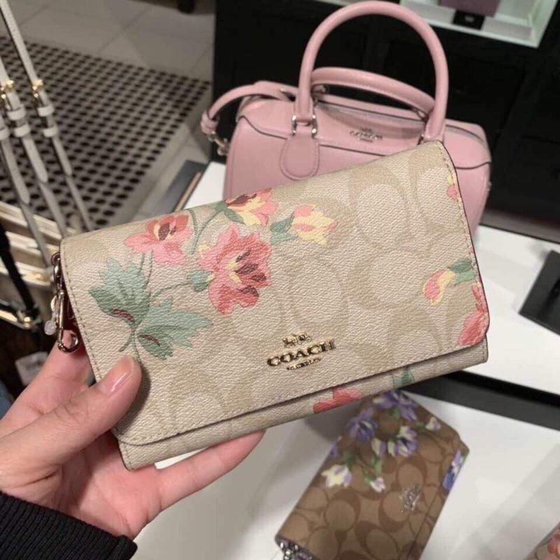 Coach Flap Phone Wallet In Signature Canvas With Lily Print (F73373)