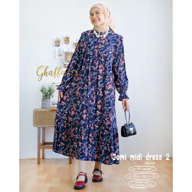 JOMI MIDI #2 BY GHAFFA THE LABEL (MIDI DRESS MOTIF) Dress muslimah modern rekomended