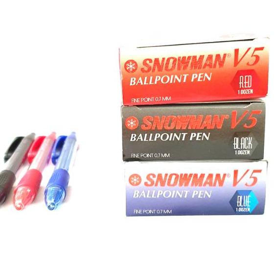 

Special ISI 12Pulpen/Bolpen/Ballpoint/Ballpen Cetekan Snowman V5 (MERAH/BIRU/HITAM) 0.7mm