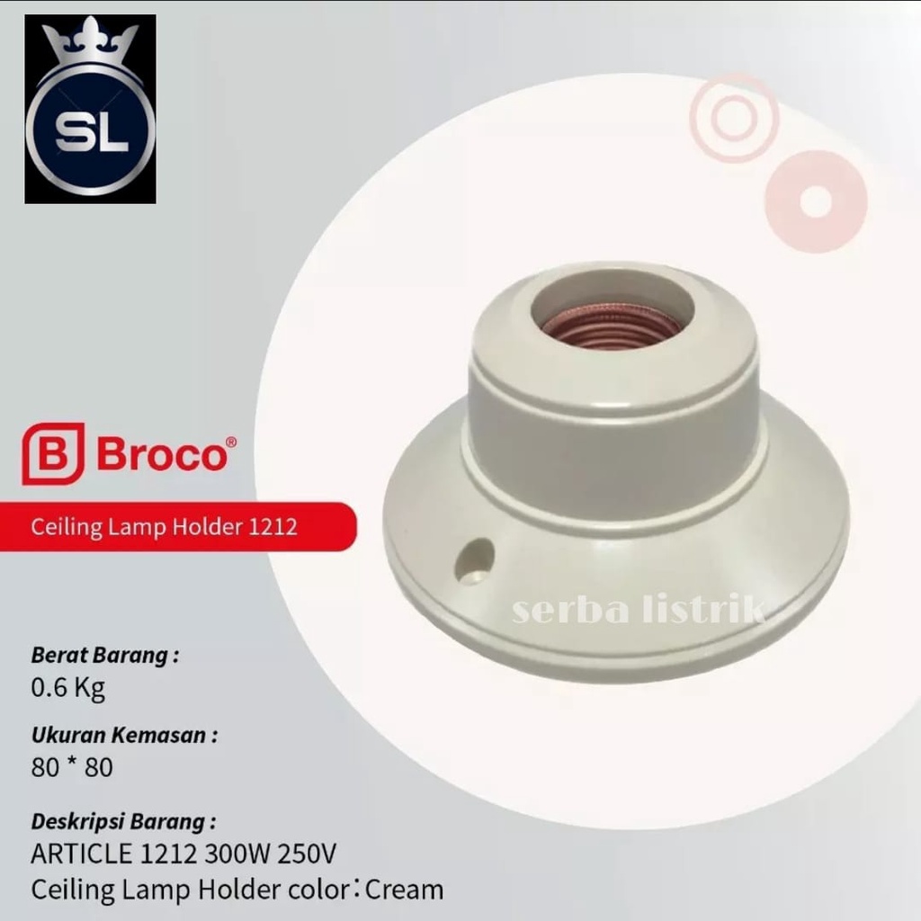 Fiting Lampu Plapon Broco 1212/Fiting Lampu Broco Bulat/Fiting Broco