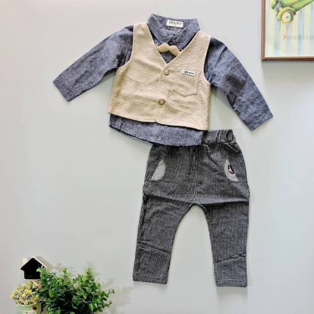 PK00 - SETELAN ANAK IMPORT SET PREMIUM 3IN1 GENTLEMENT VEST BROWN (IMPORT)