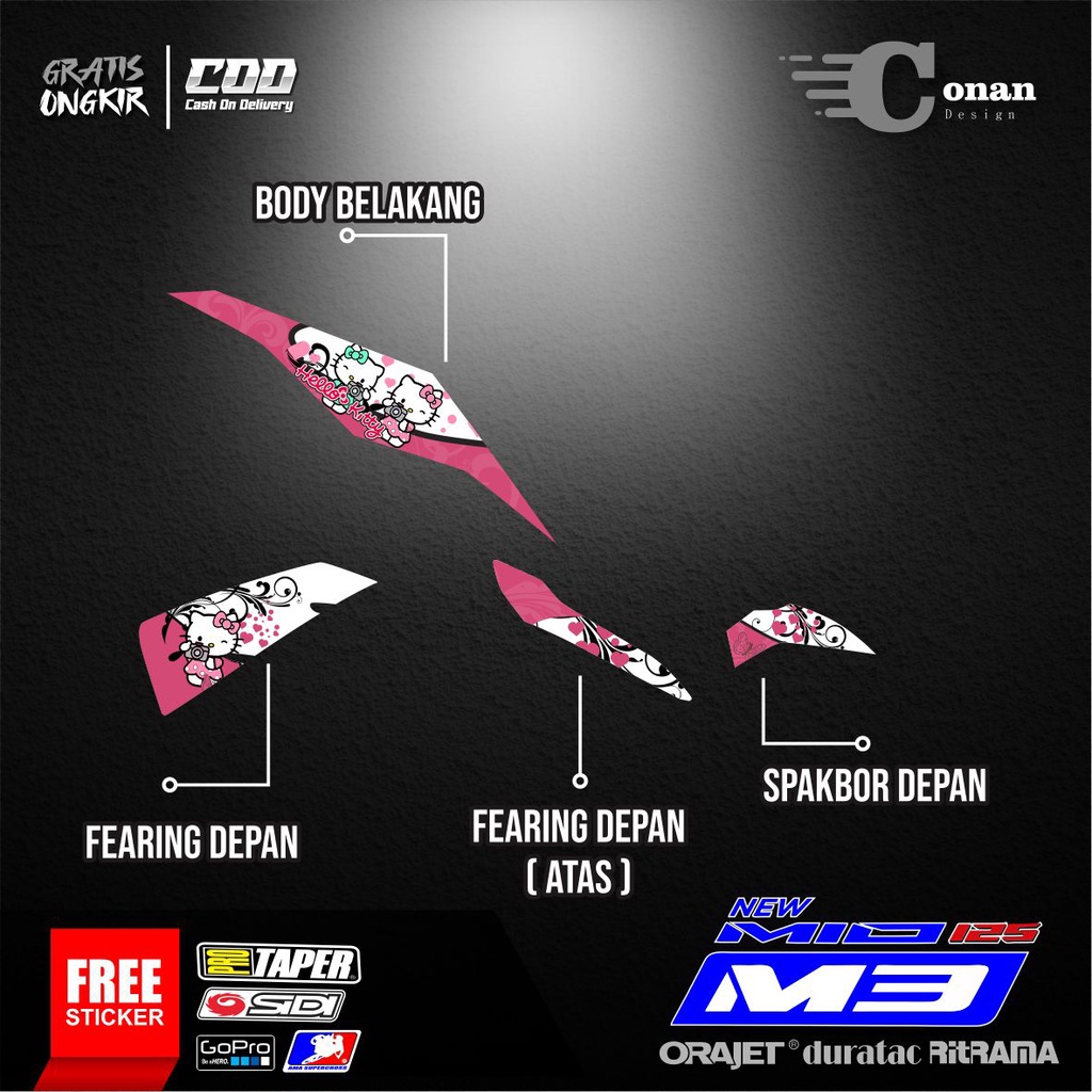 Stiker Motor Mio M3 Striping Special Hello Kitty