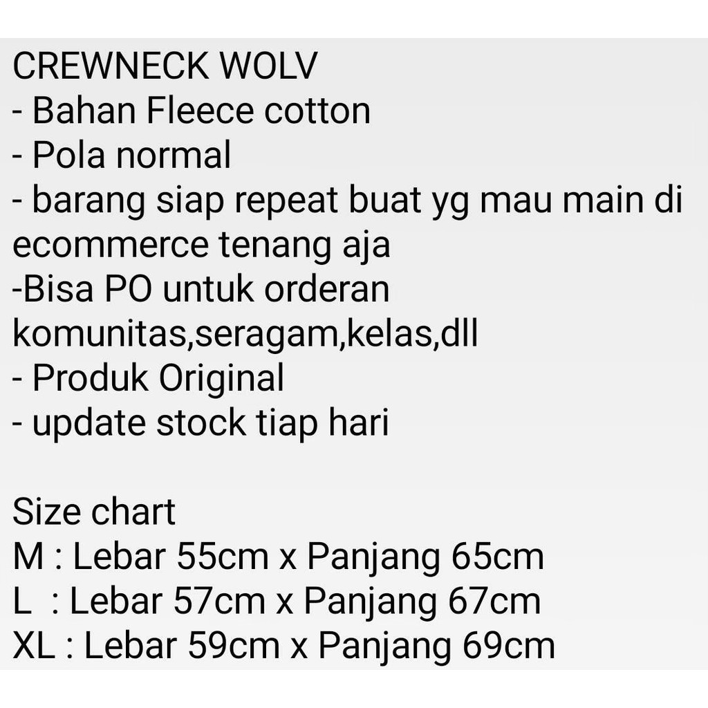 TERMURAH !! SWEATER HOODIE CREWNECK / SWEATER HOODIE PRIA DAN WANITA POLOS ORIGINAL WOLV