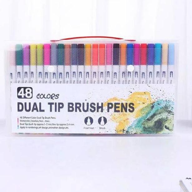 

Terbaru 48 Colors Dual Tip Brush Pen Marker Fineliner Marker For Art Designer