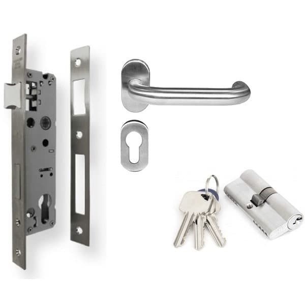Set Kunci Pintu Aluminium Handel Pintu + Mortise Lock + Kunci Silinder