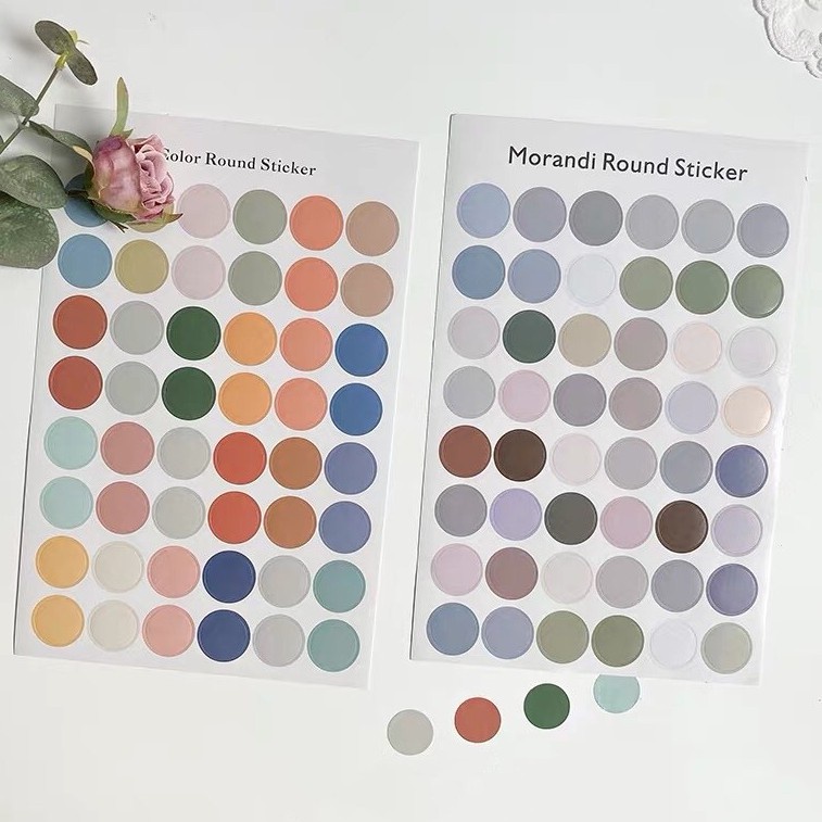 MurmerOfficial  R438 Stiker Bulat/Dot Round Sticker Sticker Deco Aesthetic Untuk Scrapbook Bujo Journal 1 Lembar isi (48pcs)