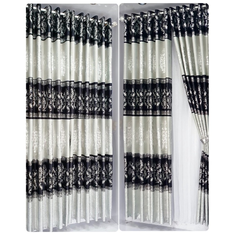 Gorden''/''Gordeng''/''Hordeng''/Jendela Pintu Tebal Kain blackout Beludru Motip Bunga Prin Mas Model Ring 12 Semokring Minimalis Bulat 12 Lubang 6 Lipatan Untuk 1 Daun Gordeng Pemakaiyan Dasar Lebar 135 Cm Tingi 225 Cm