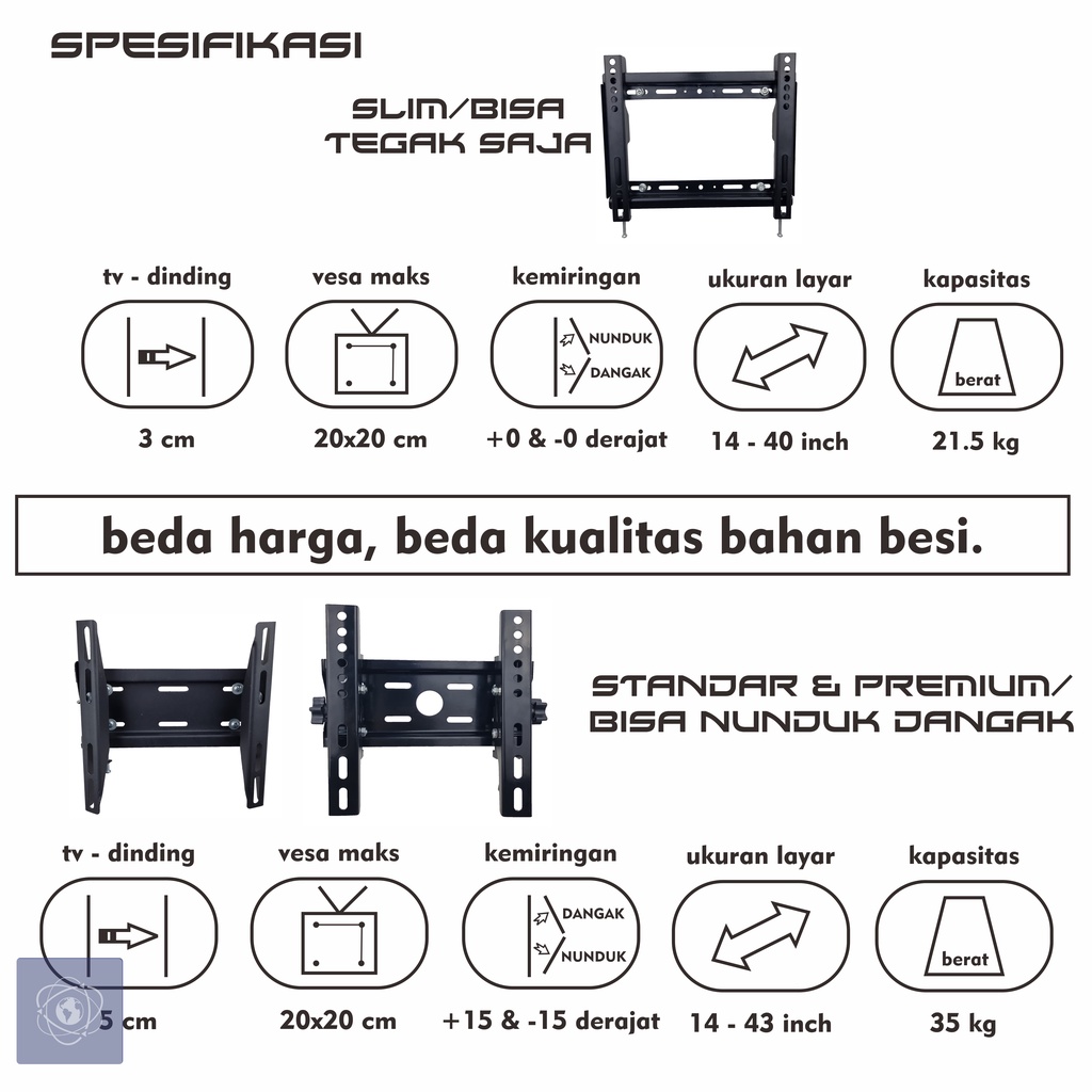 Bracket TV LED LCD 32 40 43 24 21 29 17 14 Inch Dijamin Cocok 14 - 43 In 2 Arah Universal Breket TV Briket TV Braket TV Gantungan TV Tembok Tempelan TV Dinding BB1 Fasa