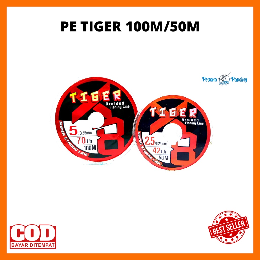 Senar Pancing PE TIGER BRAID 50M-100M Warna Multicolor Bisa CONNECTING