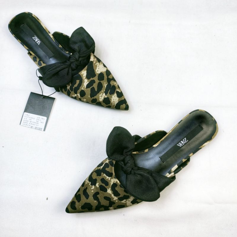 ZR Leopard Flat Mule with Ribbon