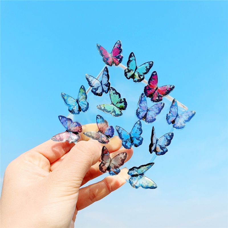 2 pcs/bag 21x22mm multi-warna Lubang Diagonal Ganda Lurus Lubang Resin Epoxy Butterfly Charms Liontin untuk Diy Perhiasan Bakat