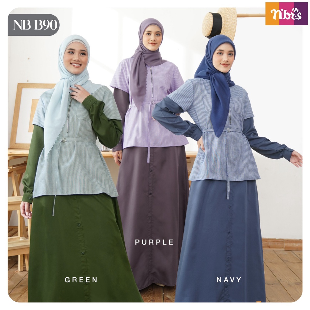 Nibras Gamis NB B90 Bahan Corven mix Toyobo Dress Fashion Muslimah Kekinian by Nibras bisa COD