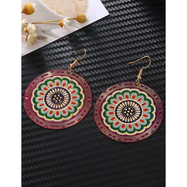 LRC Anting Gantung Fashion Wine Geometric Flower Iron Round Earrings F63884