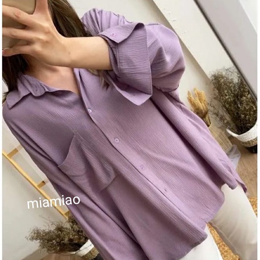 PRILI LONG SHIRT CRINKLE / KEMEJA WANITA POLOS / BASIC TOP WANITA