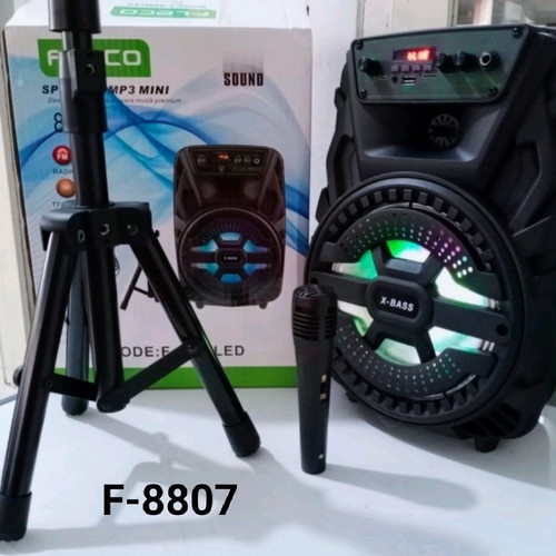 TERMURAH SPEAKER BLUETOOTH FLECO F 8809 LED 8'5 INCH FREE MIC WIRELESS KARAOKE + REMOTE + STAND - SPEAKER KARAOKE FULL BASS - Salon Aktif Extra Power Full Bass F-8809 LED