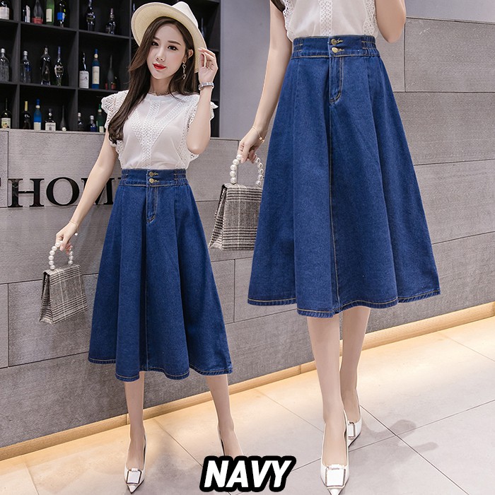 [#6096] Aniston Denim skirt/Rok panjang/Rok midi/Rok jeans/Rok flare/Rok kerja/Rok Wanita/Rok jeans wanita/Rok Jeans Korea/Rok wanita