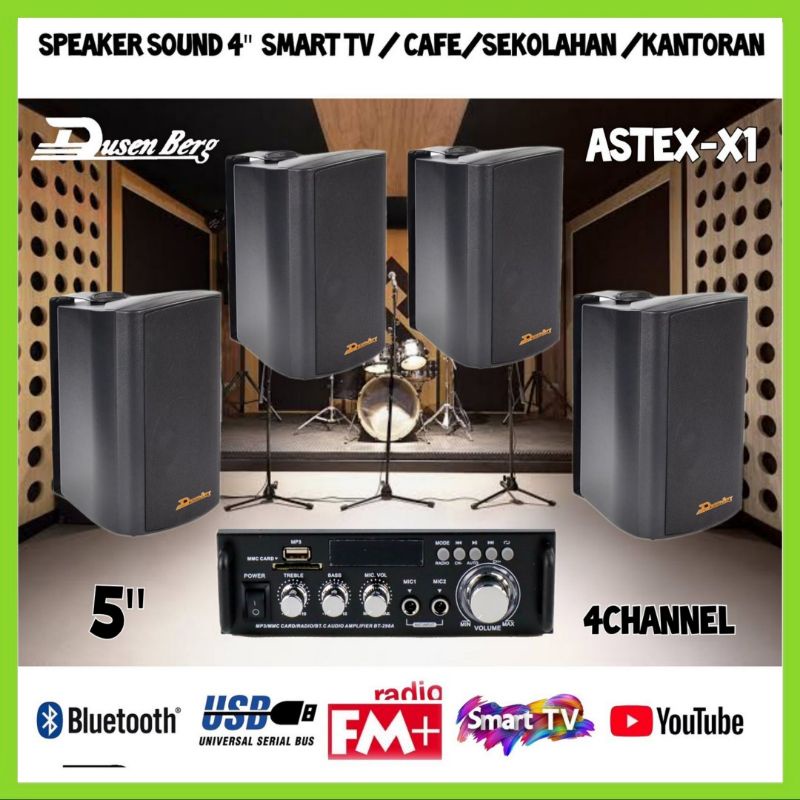 Paket 4 Speaker 5 Inch DUSENBERG Astex X 1, Cafe , Restoran -  Ampli Bluetooh