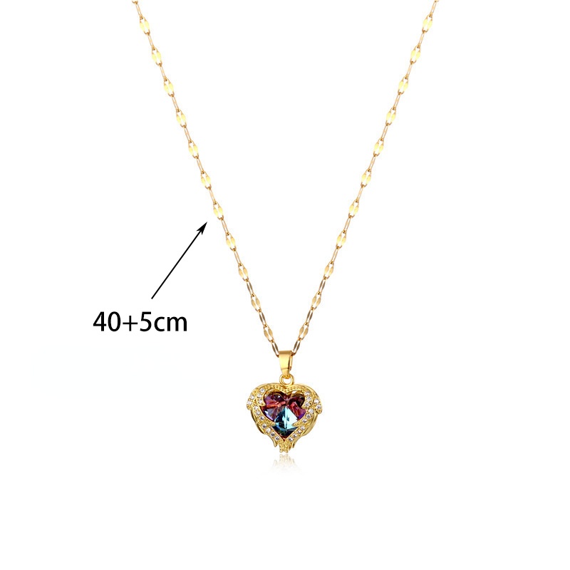 Kalung Rantai Liontin Hati Bahan Stainless Steel Hias Kristal Zircon Gaya Korea Untuk Wanita