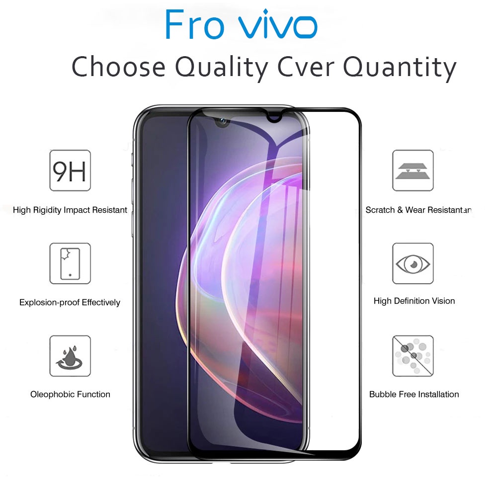 9D Vivo V21 V21e Y12D Y31 Y51 V20 SE Pro Y20 Y20s G Y12s Y72 Y11D Y11s Y20i Y20G V19 Y50 Y30 V17 S1 X60 X50 Y17 Y15 Y12 Y11 2019 V15 V11 Pro V11i V9 Y91i Y93 Tempered Glass Full Coverage Screen Protector Clear